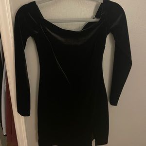 off-the-shoulder black velvet Dillards Hoco dress